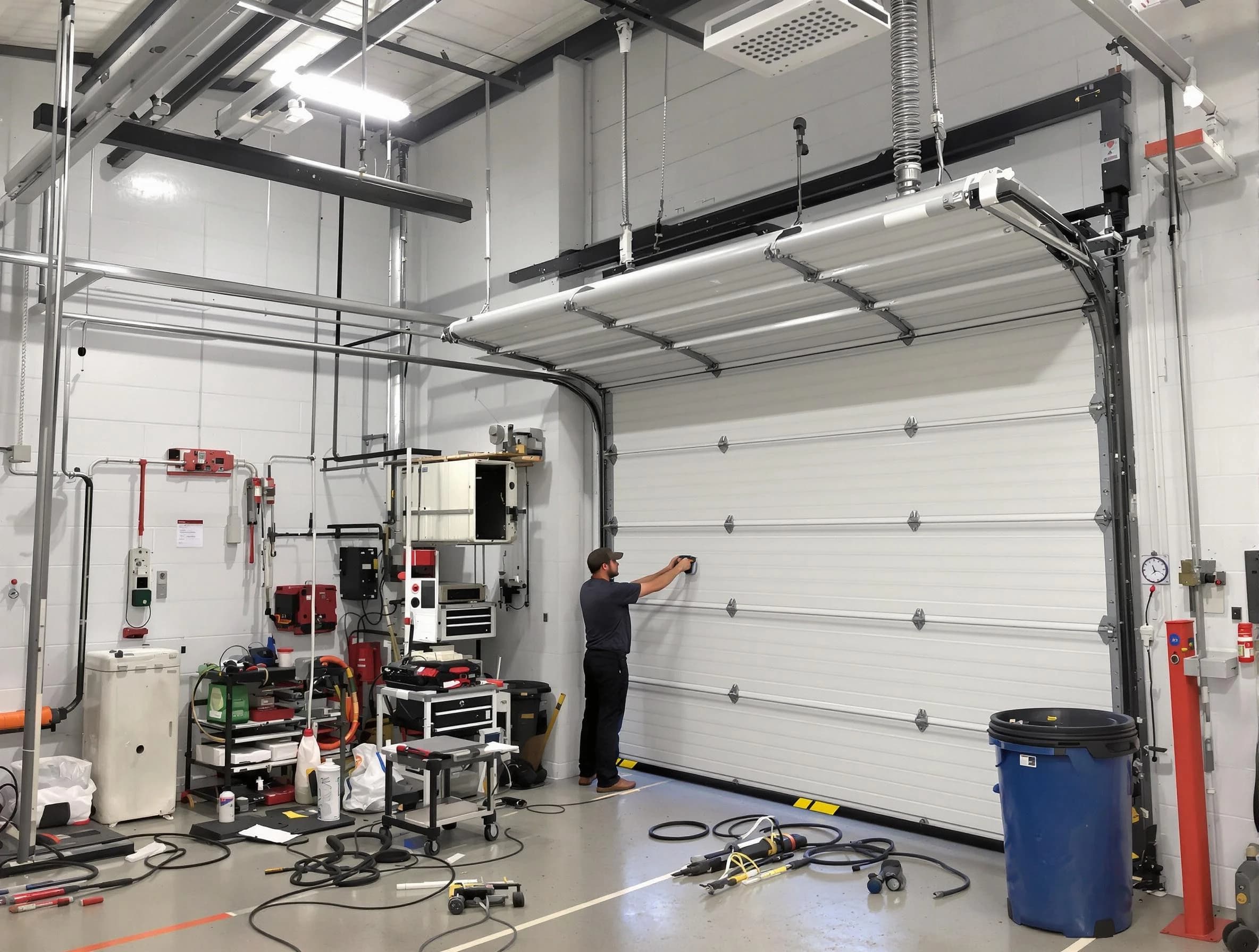 Port Charlotte Garage Door Repair certified technician performing commercial door repair at a Port Charlotte business facility