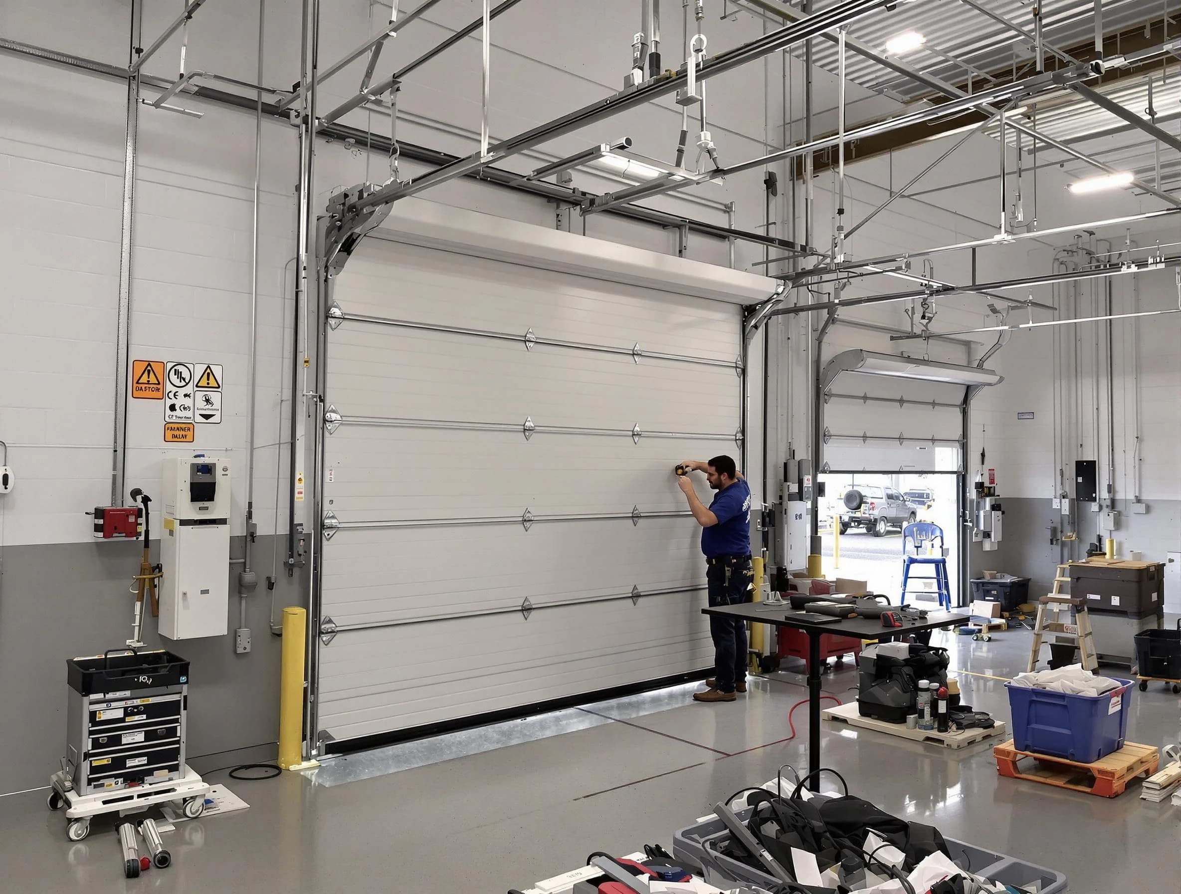 Commercial garage door repair being performed by Port Charlotte Garage Door Repair expert in Port Charlotte