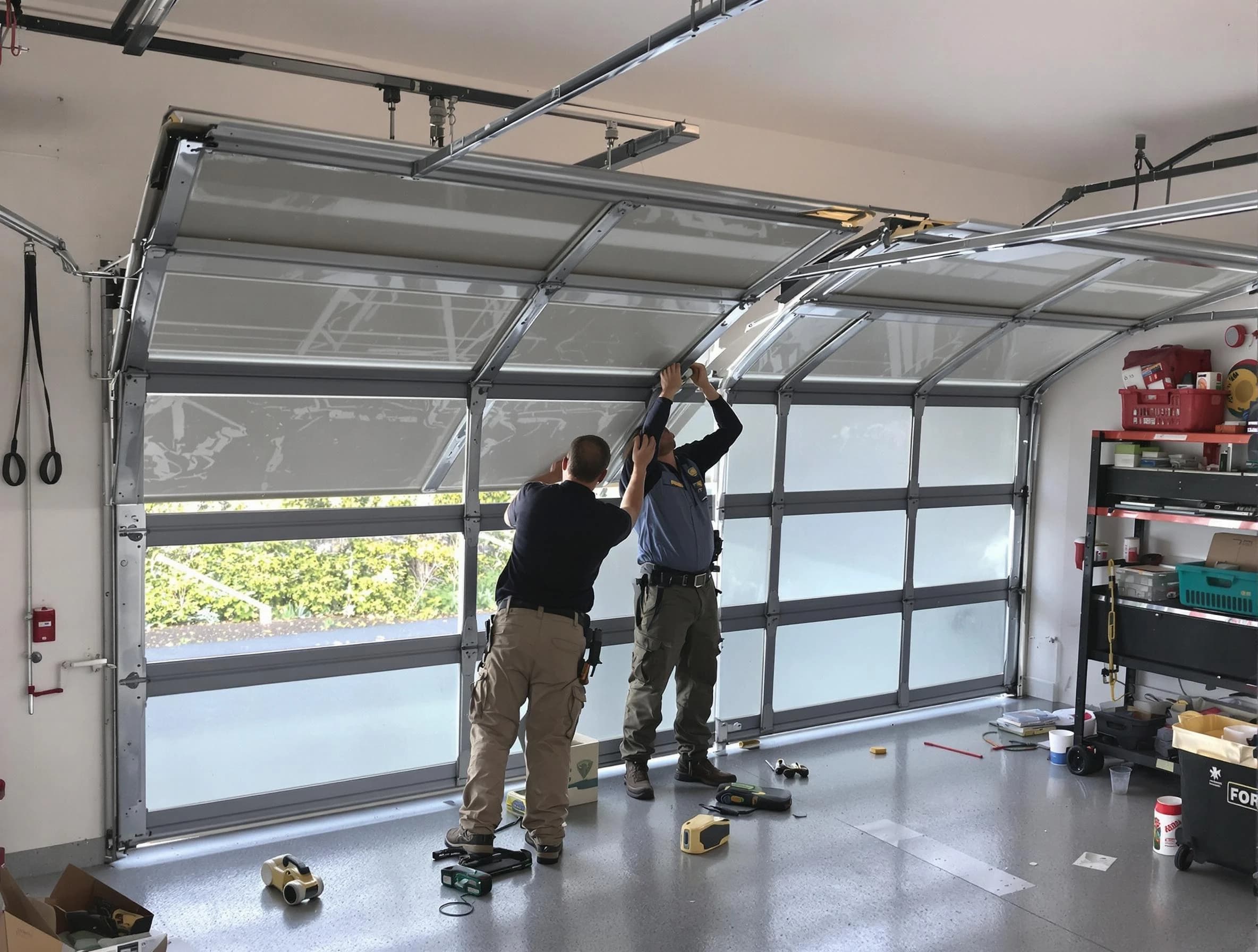 Port Charlotte Garage Door Repair expert performing precise panel replacement on Port Charlotte garage door