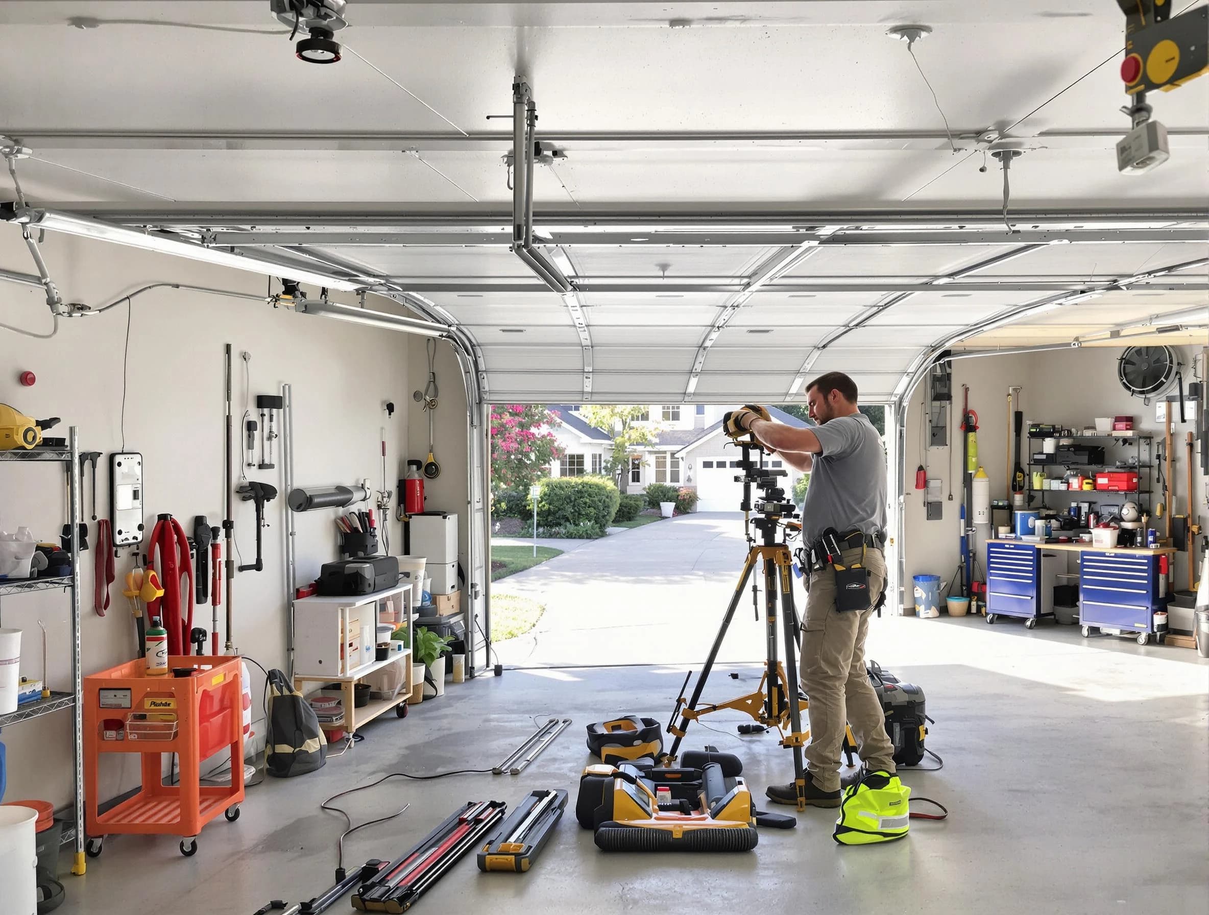 Port Charlotte Garage Door Repair specialist performing laser-guided track alignment in Port Charlotte